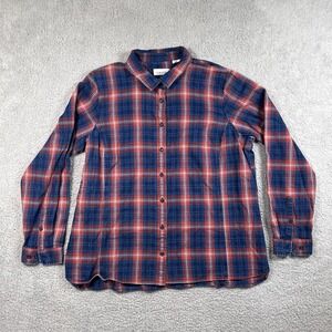 Orvis Shirt Mens XL Orange Check Plaid Flannel Side Pocket Chore